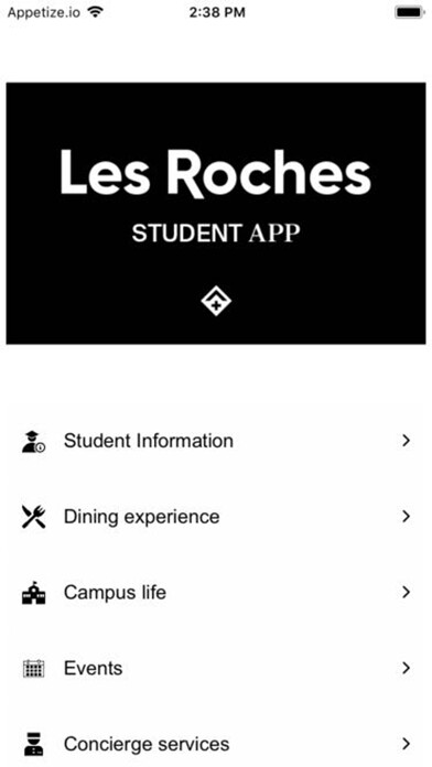 Emulate iPhone app Les Roches Marbella Campus App using MyAndroid Emulate iPhone app Les Roches Marbella Campus App using MyAndroid