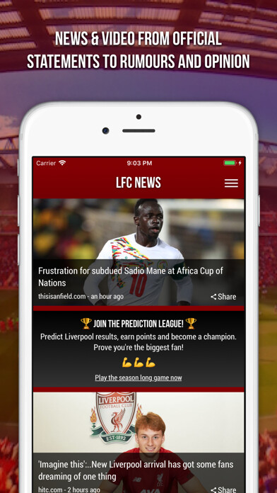 Emulate iPhone app LFC News - Fan App using MyAndroid