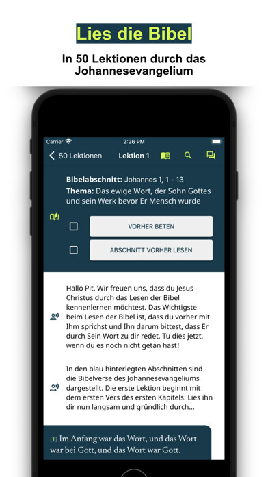 Emulate iPhone app Lies das Johannesevangelium using MyAndroid