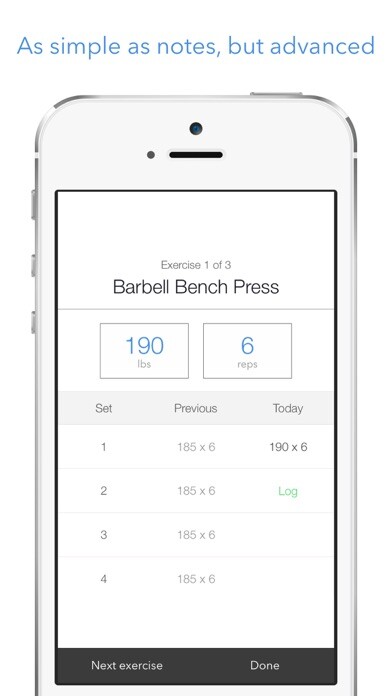 Emulate iPhone app Lift - Workout Log Gym Tracker using MyAndroid