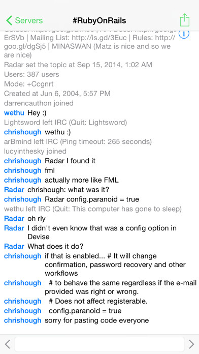 Emulate iPhone app LimeChat - IRC Client using MyAndroid