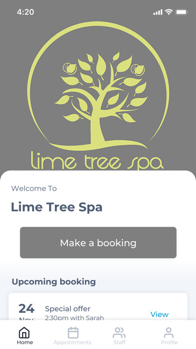 Emulate iPhone app Lime Tree Spa using MyAndroid