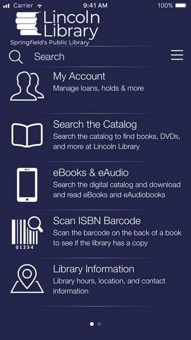 Emulate iPhone app Lincoln Library Springfield using MyAndroid