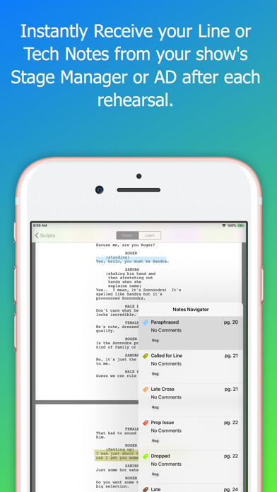 Emulate iPhone app Line Notes for Actors & Crew using MyAndroid