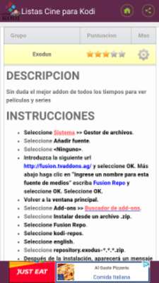 Emulate Android APK Listas de Cine para Kodi