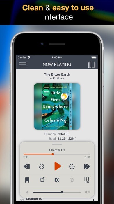 Emulate iPhone app ListenBook Pro: book player using MyAndroid