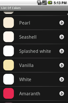 Emulate Android APK List of Colors Lite