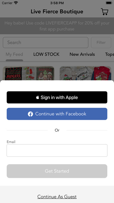 Emulate iPhone app Live Fierce Boutique using MyAndroid
