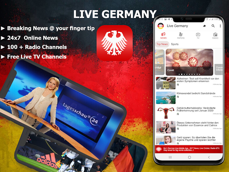 Run android online APK LIVE GERMANY:LIVE TV, 24x7-GERMAN NEWS  RADIO from MyAndroid or emulate LIVE GERMANY:LIVE TV, 24x7-GERMAN NEWS  RADIO using MyAndroid