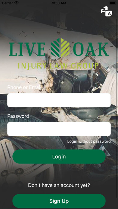 Emulate iPhone app Live Oak Injury Law using MyAndroid