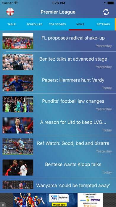 Emulate iPhone app Live Score - Premier League using MyAndroid