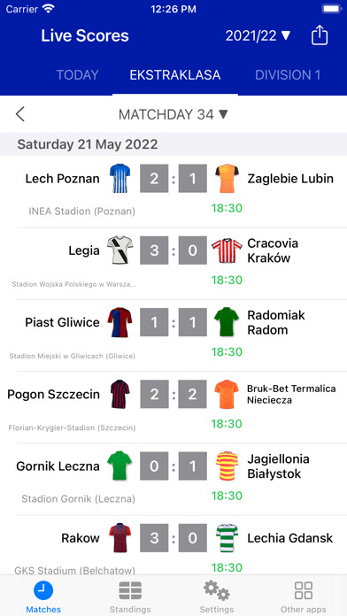 Emulate iPhone app Live Scores for Ekstraklasa using MyAndroid Emulate iPhone app Live Scores for Ekstraklasa using MyAndroid