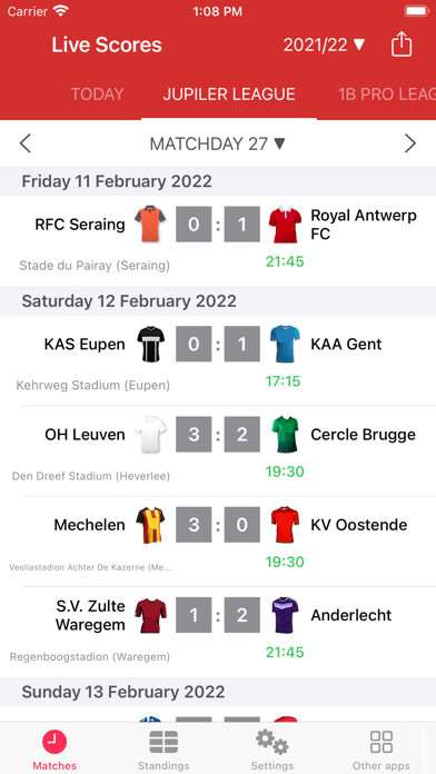Emulate iPhone app Live Scores for Jupiler League using MyAndroid Emulate iPhone app Live Scores for Jupiler League using MyAndroid