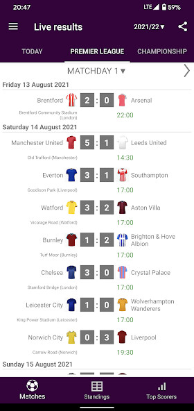 Emulate Android APK Live Scores for Premier League