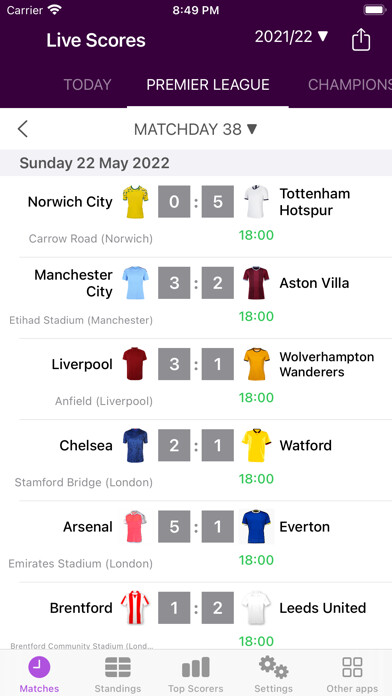Emulate iPhone app Live Scores of Premier League using MyAndroid Emulate iPhone app Live Scores of Premier League using MyAndroid