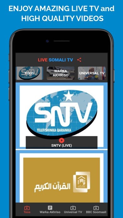 Emulate iPhone app Live Somali TV using MyAndroid