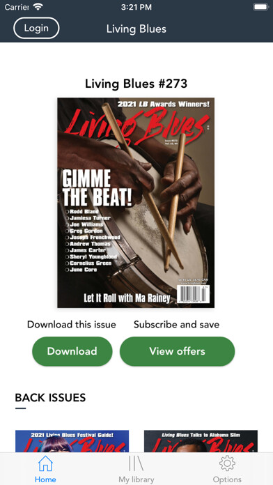 Emulate iPhone app LIVING BLUES MAGAZINE using MyAndroid