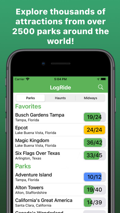 Emulate iPhone app LogRide - Theme Park Tracker using MyAndroid