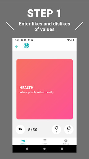 Run android online APK lookMe - An app that makes your values clear. from MyAndroid or emulate lookMe - An app that makes your values clear. using MyAndroid