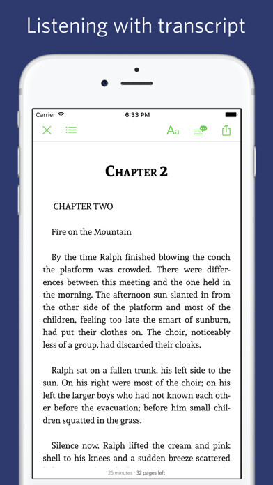 Emulate iPhone app Lord of the Flies - sync transcript using MyAndroid