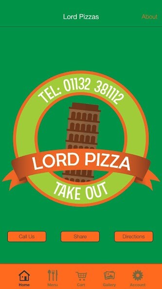Emulate iPhone app Lord Pizzas East Ardsley using MyAndroid