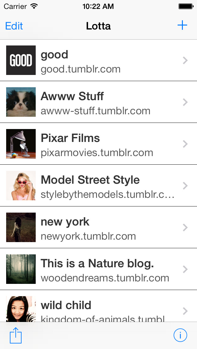 Emulate iPhone app Lotta - Image Gallery for Tumblr using MyAndroid