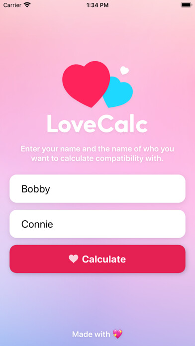 Emulate iPhone app LoveCalc - The Love Calculator using MyAndroid Emulate iPhone app LoveCalc - The Love Calculator using MyAndroid