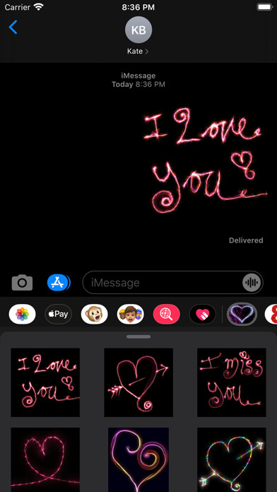 Emulate iPhone app Love Heart Neon Stickers using MyAndroid