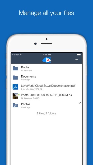 Emulate iPhone app LoveWorld Cloud Storage using MyAndroid