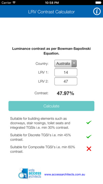 Emulate iPhone app LRV Contrast Calculator using MyAndroid Emulate iPhone app LRV Contrast Calculator using MyAndroid