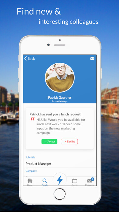 Emulate iPhone app Lunchzeit Business Networking using MyAndroid