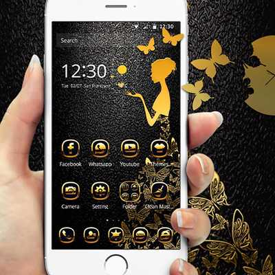 Emulate Android APK Luxury Gold butterfly Theme