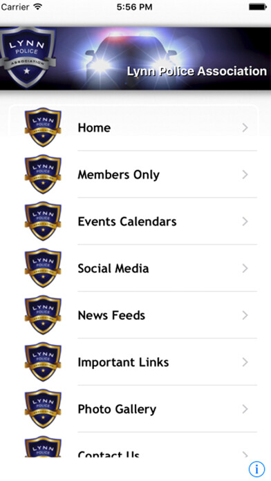 Emulate iPhone app Lynn Police Association using MyAndroid