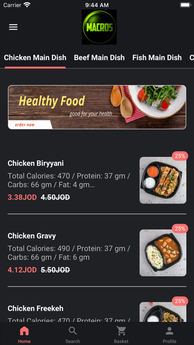 Emulate iPhone app Macros Healthy Food using MyAndroid