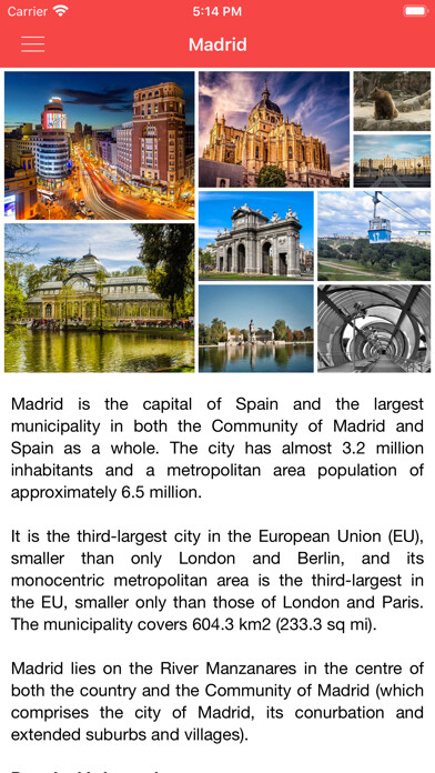 Emulate iPhone app Madrid Offline City Guide using MyAndroid