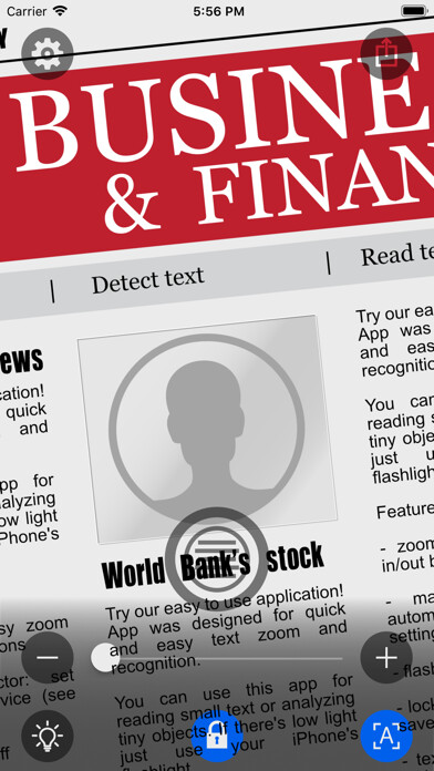 Emulate iPhone app Magnifier with OCR using MyAndroid