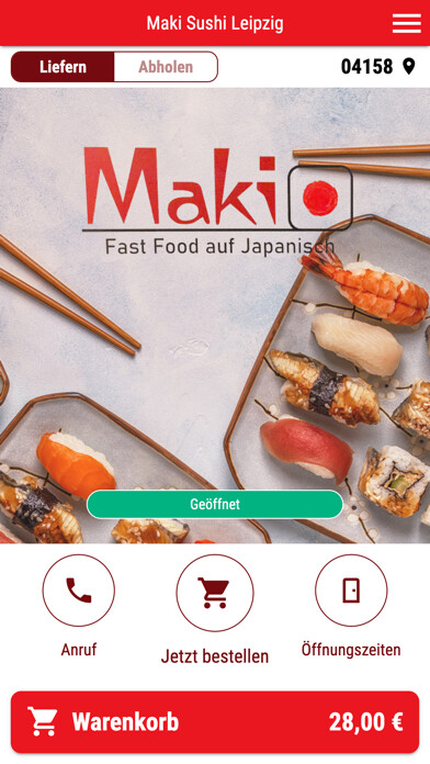 Emulate iPhone app Maki Sushi Leipzig using MyAndroid