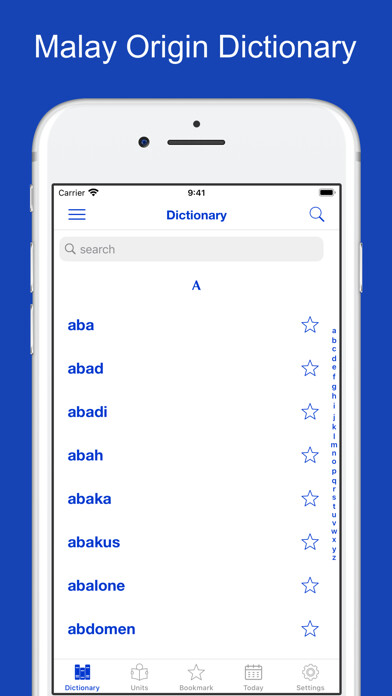 Emulate iPhone app Malay Origin Dictionary using MyAndroid