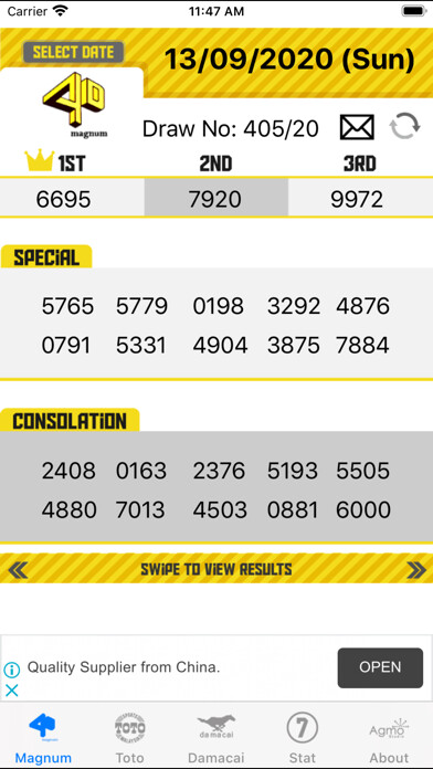Emulate iPhone app Malaysia 4D results Live using MyAndroid
