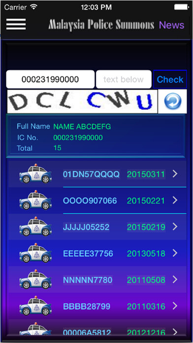 Emulate iPhone app Malaysia Police Summons using MyAndroid
