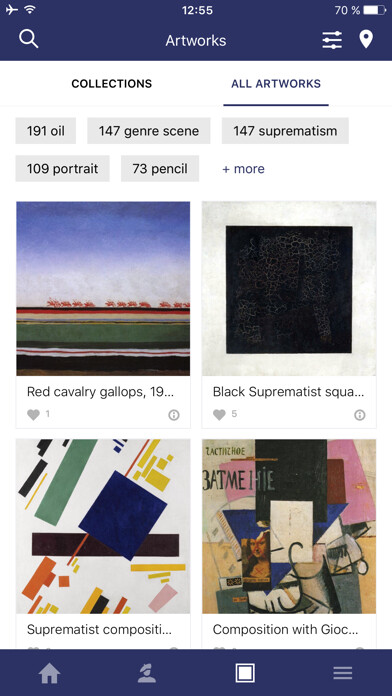 Emulate iPhone app Malevich: artworks, stories, bio using MyAndroid