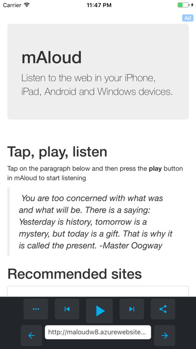 Emulate iPhone app mAloud using MyAndroid