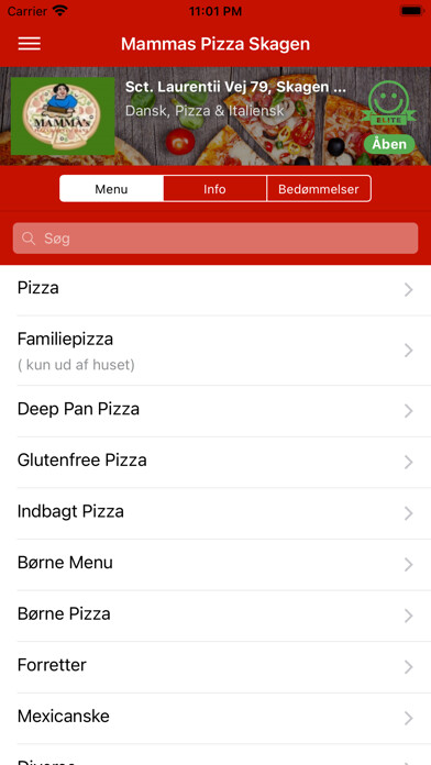 Emulate iPhone app Mamma Pizza Skagen using MyAndroid
