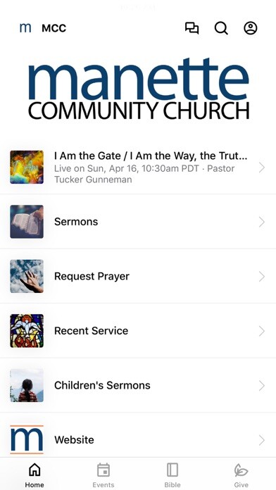 Emulate iPhone app Manette Community Church using MyAndroid