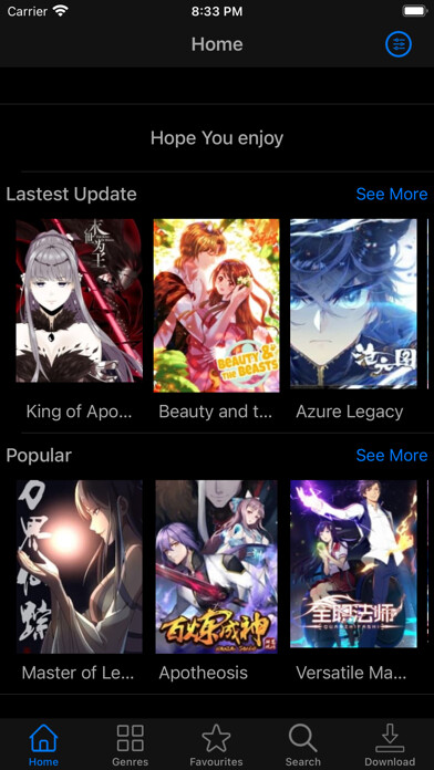 Emulate iPhone app Manga Reader : Top Manga Zone using MyAndroid