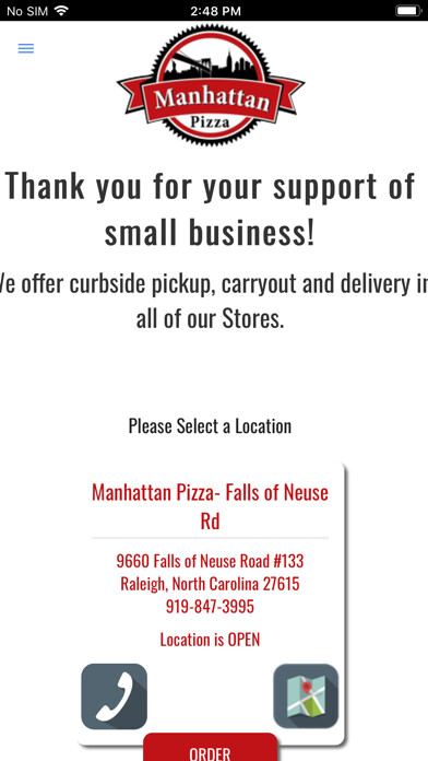 Emulate iPhone app Manhattan Pizza Company using MyAndroid