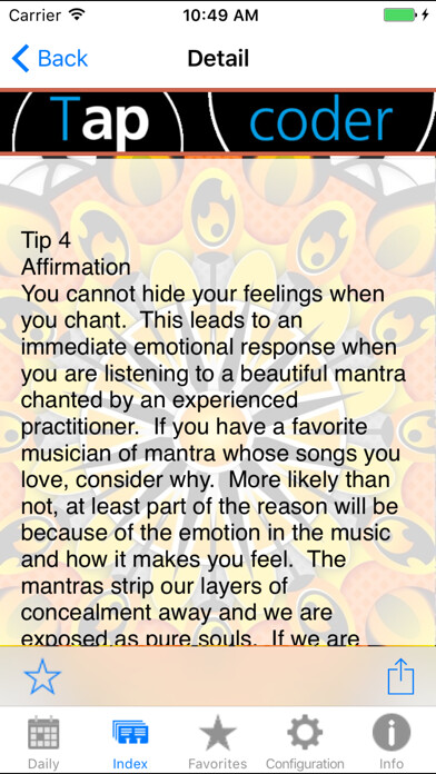 Emulate iPhone app Mantras. Palabras de Poder using MyAndroid