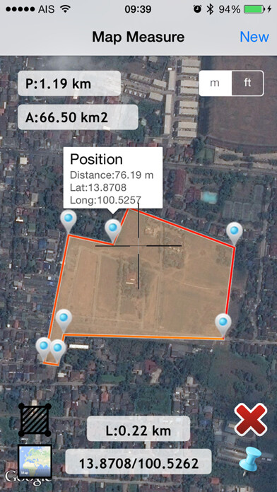 Emulate iPhone app map measure planimeter : land area and distance using MyAndroid