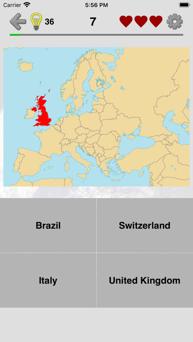 Emulate iPhone app Maps of All Countries Geo-Quiz using MyAndroid