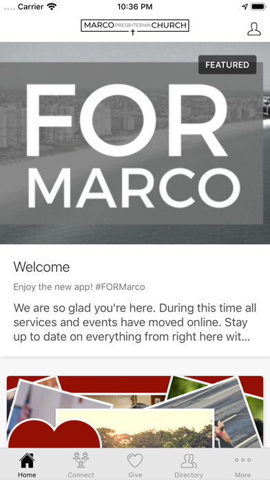 Emulate iPhone app Marco Presbyterian Church using MyAndroid